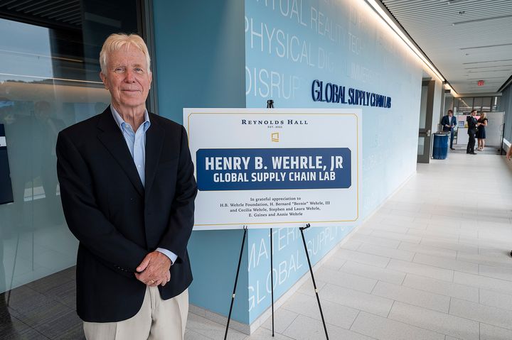 Photo of Bernie Wehrle standing outside the Wehrle Global Supply Chain Lab